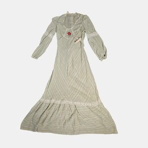 Vintage 70s Lace Trim Prairie Peasant Maxi Dress‎ California XS Boho Hippie NWT